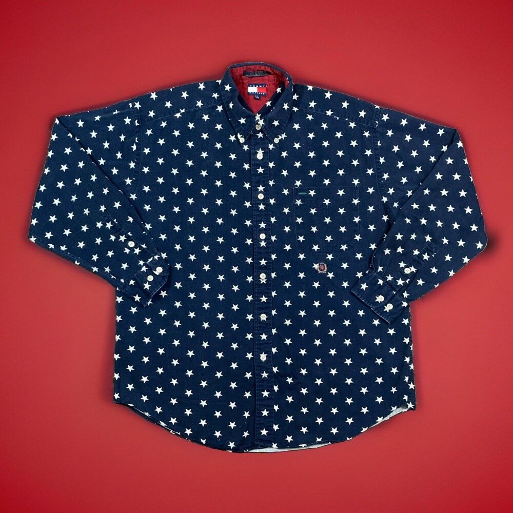 Vintage Tommy Hilfiger Star Blue Monogram Shirt Size Large